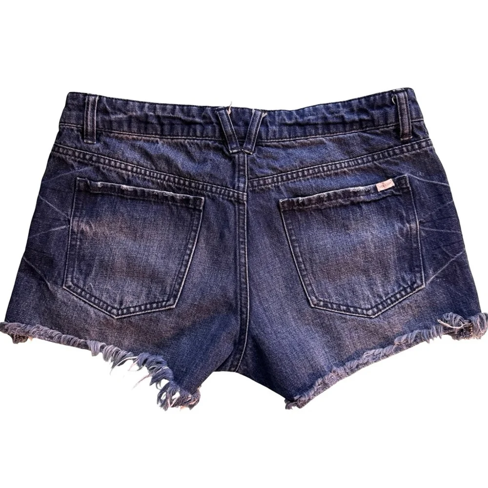 Volcom Y2K Denim Frayed Hem Shorts Size 28 Festival Distressed Denim Streetwear